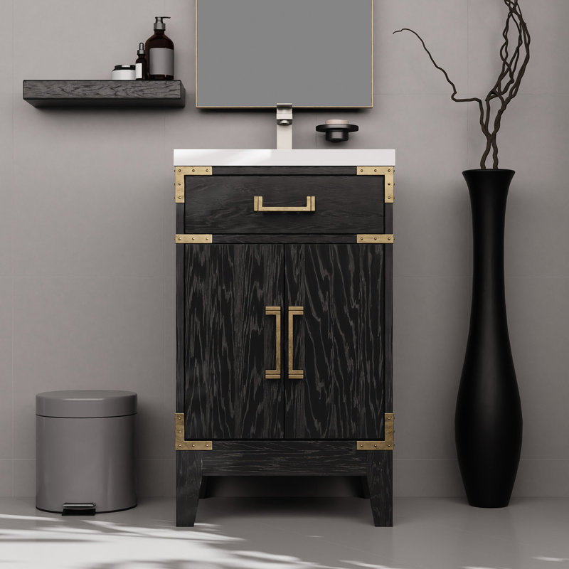 Meuble-lavabo en chêne brun - comptoir et miroir en acrylique 20 po L 18 po x P 18 po, Brun