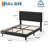 Upholstered Platform Bed with Velvet and Striped Headboard-1566697225