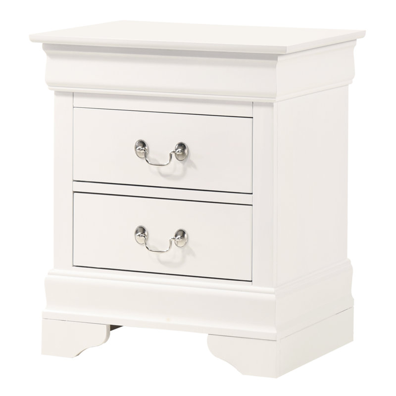 LouisPhillipe 2-Drawers Nightstand w/Carved Base, White, White