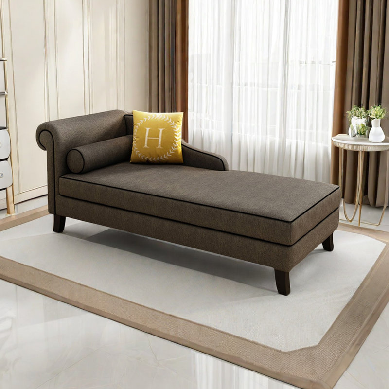 Chaise longue rembourrée Gibeon, Accoudoir à gauche (vu de face), Mélange de lin café foncé
