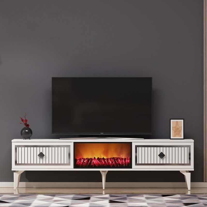 Keikei Unfinished TV Stand, Brass/White