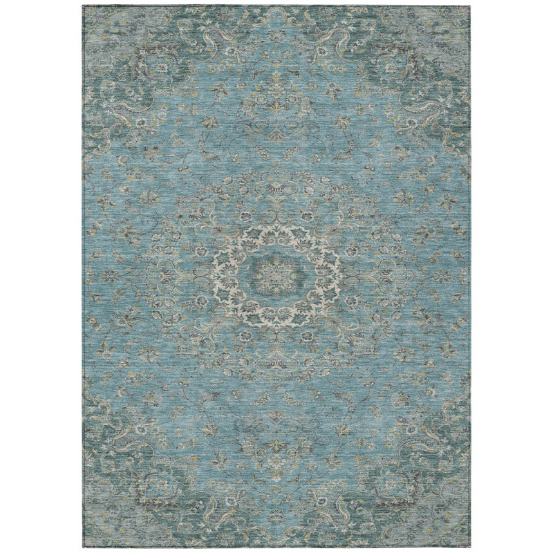 Machine Washable Indoor/Outdoor Chantille ACN2543 Global Rug, Teal, 9' x 12'