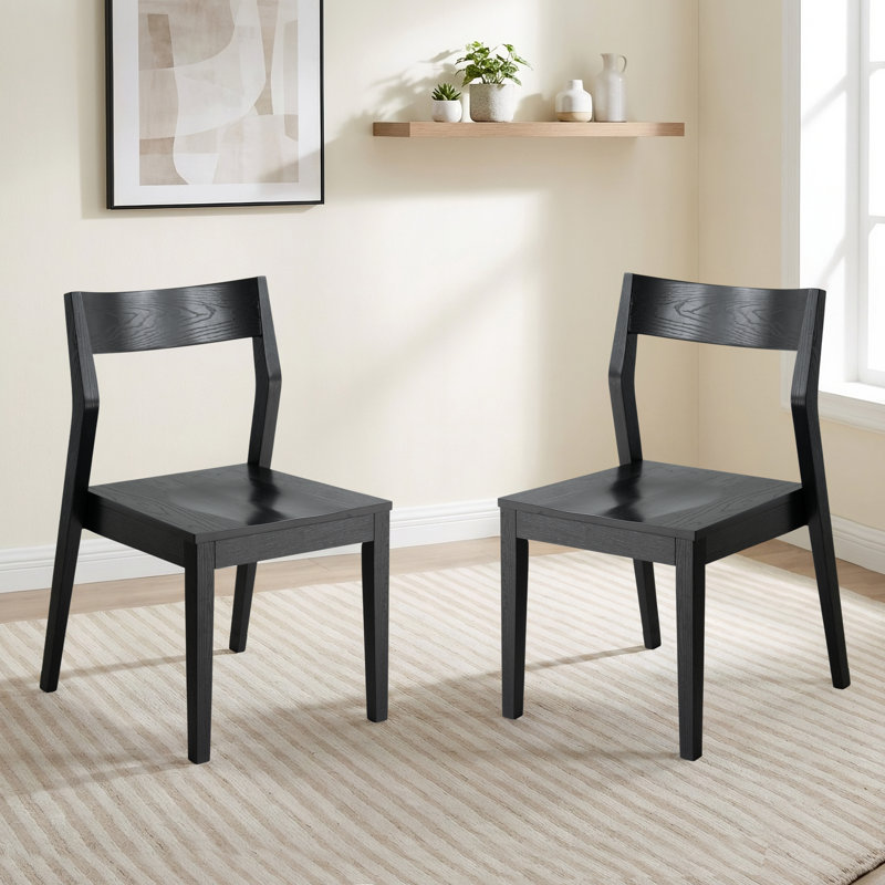 Morven Mid-Century Solid Wood Stackable Dining Chair, MVC-48-W, with Angular Back & Contoured Seat, Ebony Black, Ebony Black