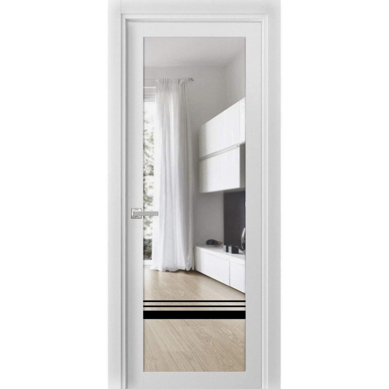 Solid French Pre-Hung Door | Lucia 2666  Clear Glass | Single Regular Panel Frame Trims Handle | Bathroom, 36 po x 84 po