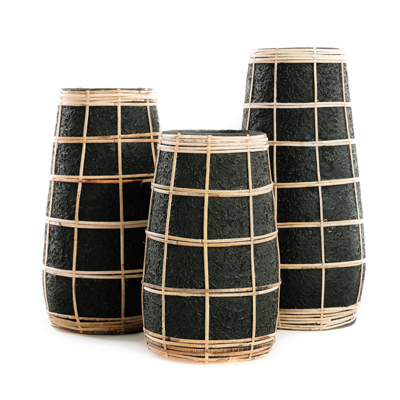 Amant Table Vase, Black/Natural, 31cm H x 14cm W x 14cm D