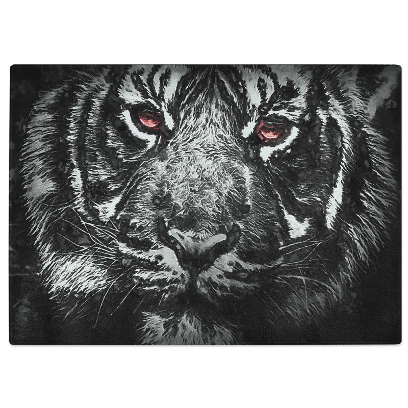 Tempered Glass Tiger with Yellow Eyes in Abstract Cutting Board, 39 cm W x 28.5 cm L