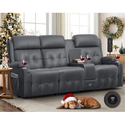 Causeuse, fauteuil inclinable manuel 3 places avec porte-gobelets, port USB et port de type C, fauteuil inclinable en similicuir avec fonction de massage pour meubles de salon