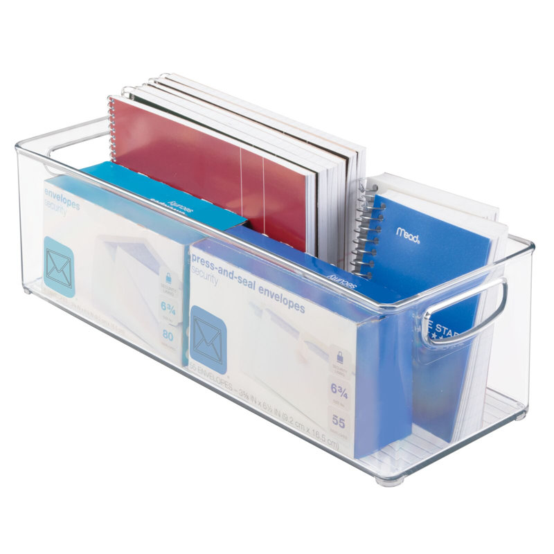 mDesign Plastic Home Office Storage Organizer Bin With Handles - 8 Pack - Clear