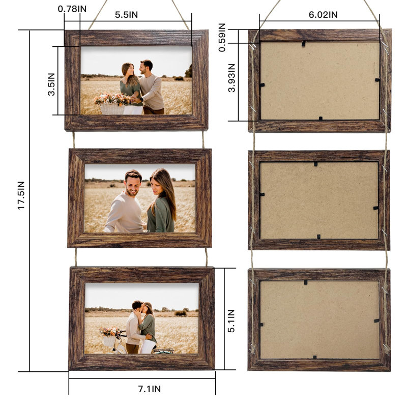 4X6 Wall Hanging Picture Frames Collage With 3 Opening Rustic Brown Frames 2 Pack