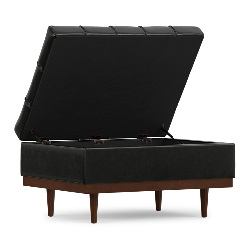 Repose-pieds de rangement pour table basse avec dessus relevable et pieds en bois massif Mariah, Noir