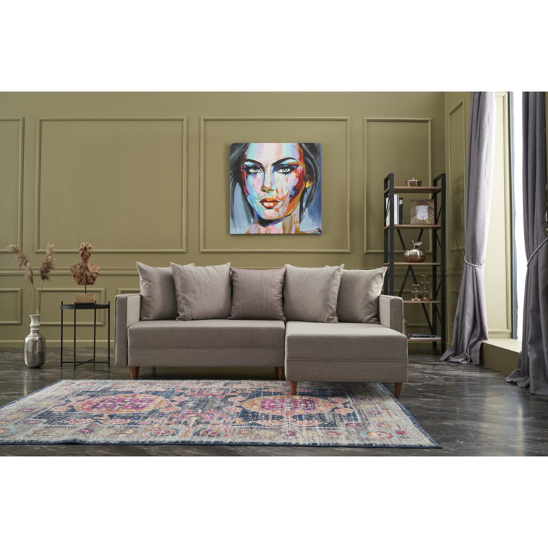 Canapé-lit Everdina, Accoudoir à droite (vu de face), 100 % polyester crème