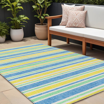 Tapis intérieur lavable à rayures antidérapant 8 pi x 10 pi jaune