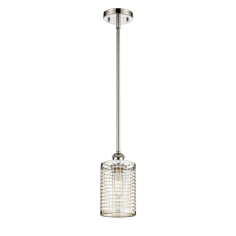 Luminaire suspendu cylindrique à 1 lumière Peraza, Nickel poli