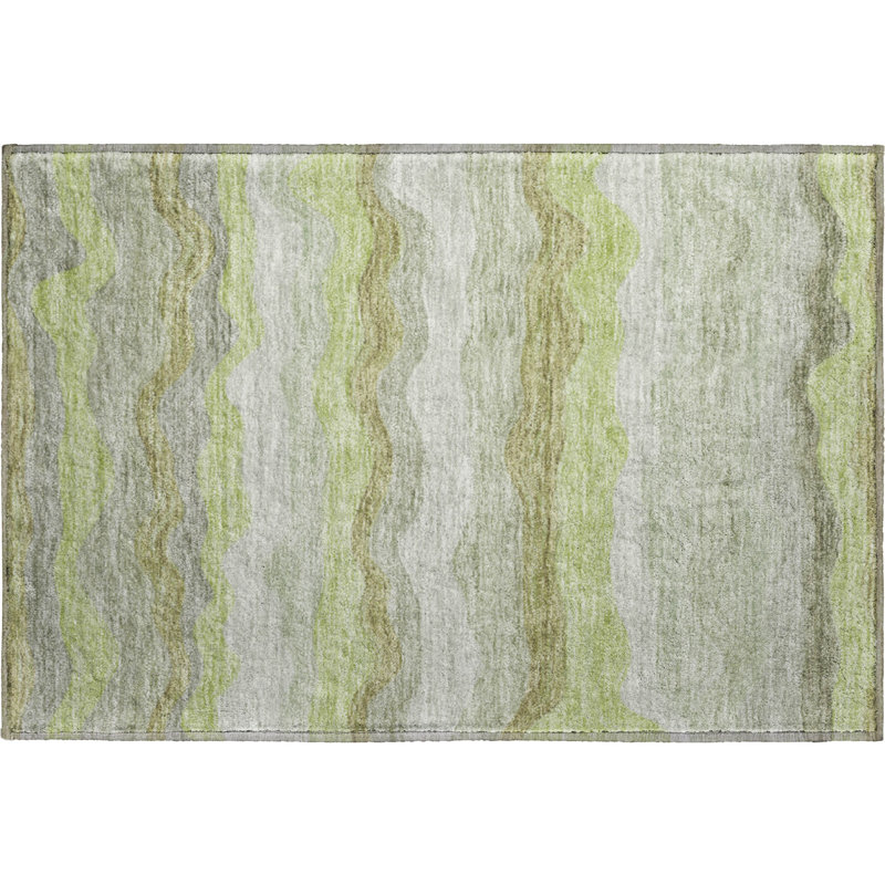 Premium Machine Washable Mayfield AMF2397 Striped Rug, Aloe, 2'6" x 3'10"