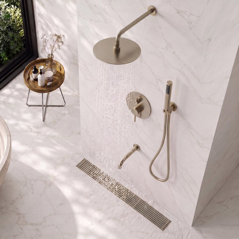 24" Linear Grid Shower Drain, Brushed Nickel