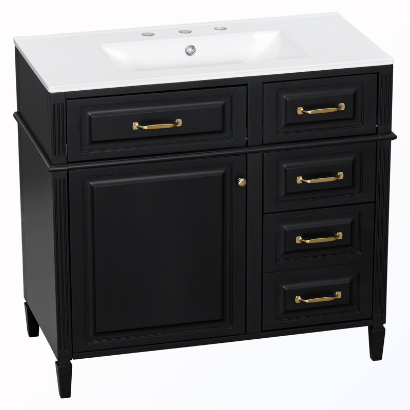 Meuble-lavabo autoportant avec tiroirs et tablette, Noir