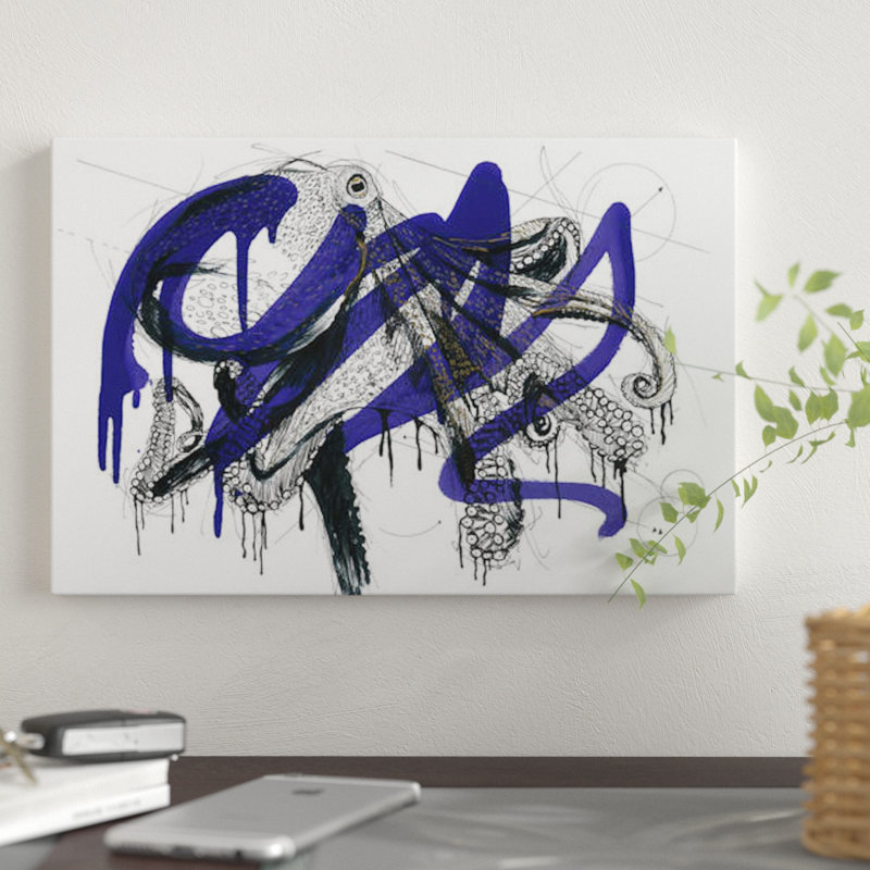 Octopus Reef, reproduction sur toile, H 12 po x l 18 po x P 1,5 po, Toile tendue, Pas de tapis