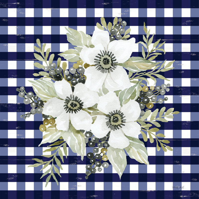 Imprimé floral bleu marine par Cindy Jacobs - imprimé, H 12 po x l 12 po, Toile tendue