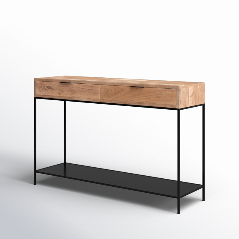Theo 48'' Brown Wood and Black Metal Console Table with Storage