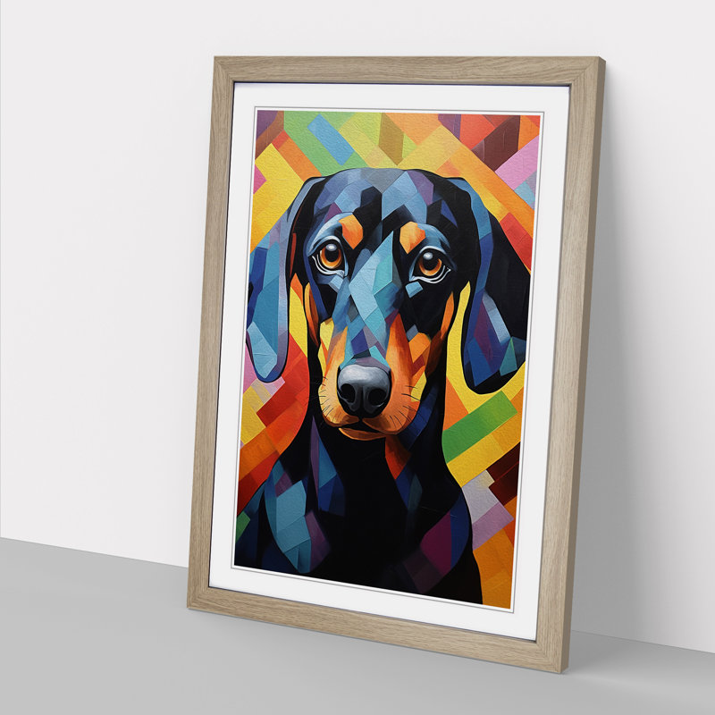 Dachshund Hard Edge - Single Picture Frame Print on Wood, Oak, 46cm H x 34cm W x 2cm D