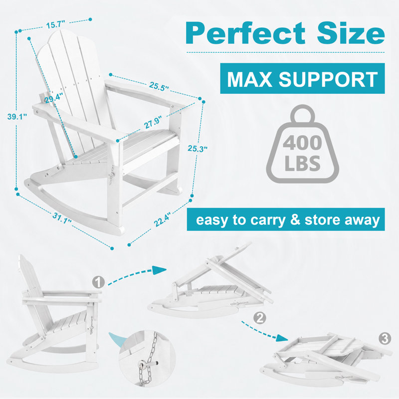 Chaise berçante d'extérieur en PEHD, Blanc