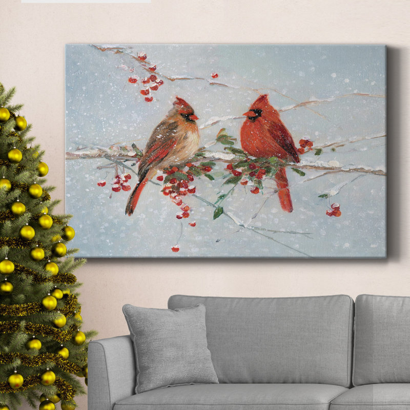 Toile tendue avec châssis Cardinals In Winter - prête à être accrochée, H 32 po x l 48 po x P 1,5 po