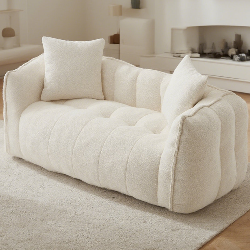 Canapé à 2 places Modern, Mélange de lin blanc-beige