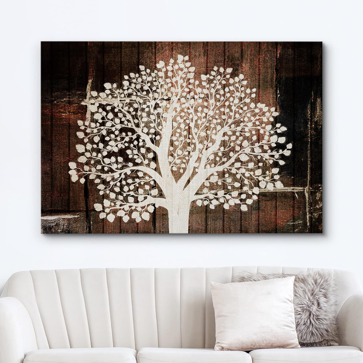 IDEA4WALL Wood Effect Panel Tree Silhouette Tapestry Nature Wilderness ... - Wooden Decorative Wall Panel With A Tree Silhouette