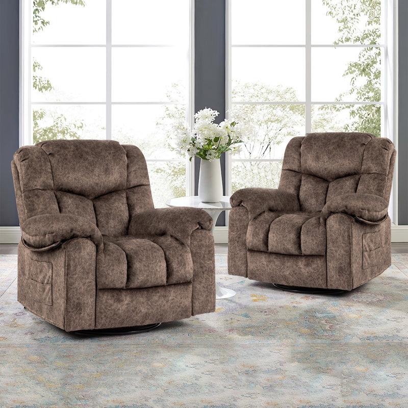  High-Softness Velvet Manual Swivel Rocker Recliner Chair(Set of 2), Brown