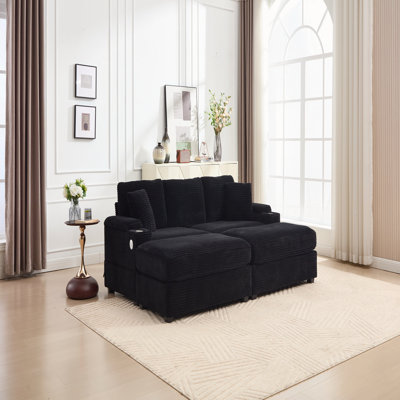 Ensemble de canapé-lit modulaire convertible combiné modulaire, rangement pour accoudoirs, porte-gobelet en acier inoxydable, USB, canapé rembourré, siège profond, salon, mezzanine, appartement, bureau, 5 couleurs, noir