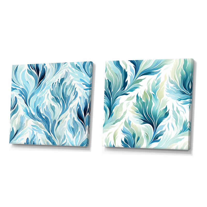 «Blue and White Boho Plant Pottery I - Abstract Botanicals», ensemble de 2 reproductions d'art sur toile, Toile tendue