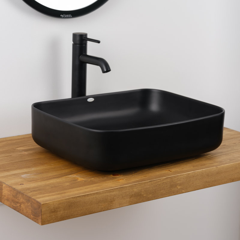 Lavabo de salle de bain rectangulaire en céramique, Noir mat