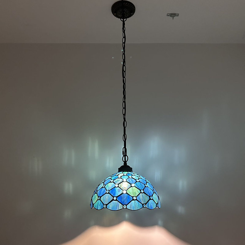 Luminaire suspendu Kleist Tiffany avec ampoules DEL en verre coloré bleu l 12 po x P 12 po x H 60 po