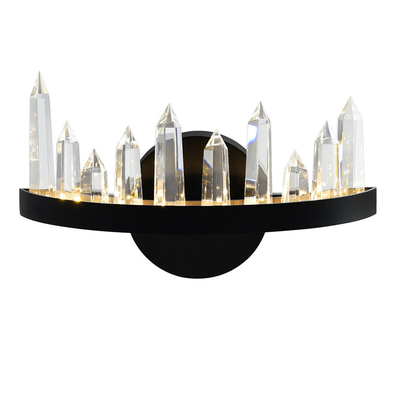 Applique murale à DEL intégrée de 12 pouces - finition noire avec accents de cristal pour les couloirs, les entrées, les chambres ou les salons