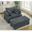 Chaise longue surdimensionnée en velours côtelé avec repose-pieds et fauteuil inclinable-688414054