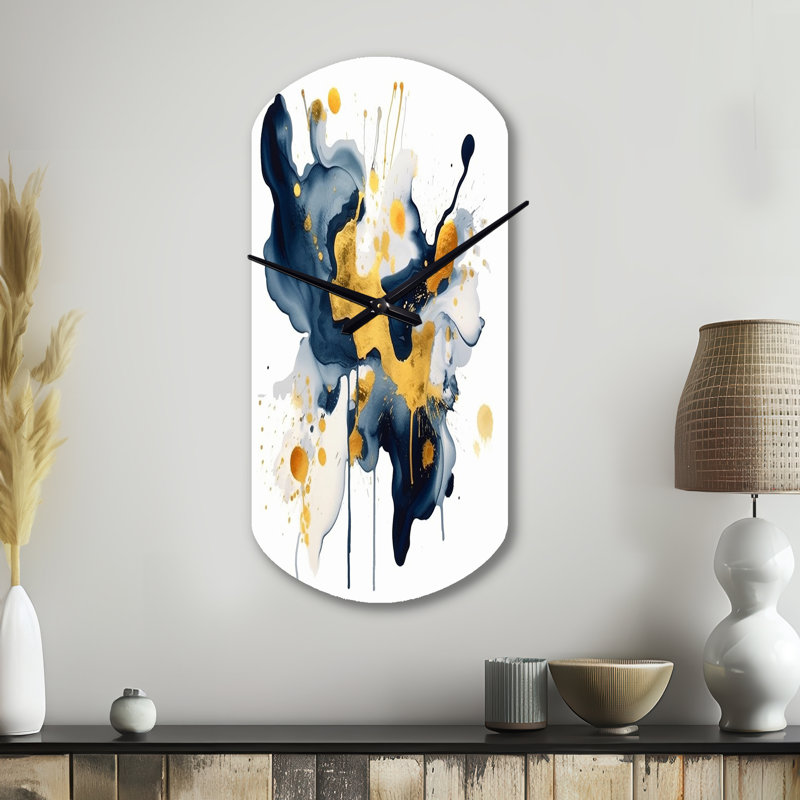 Horloge murale cylindrique en métal foncé foncé et doré à motif XXV - fractales, horloge murale asymétrique moderne, Petit