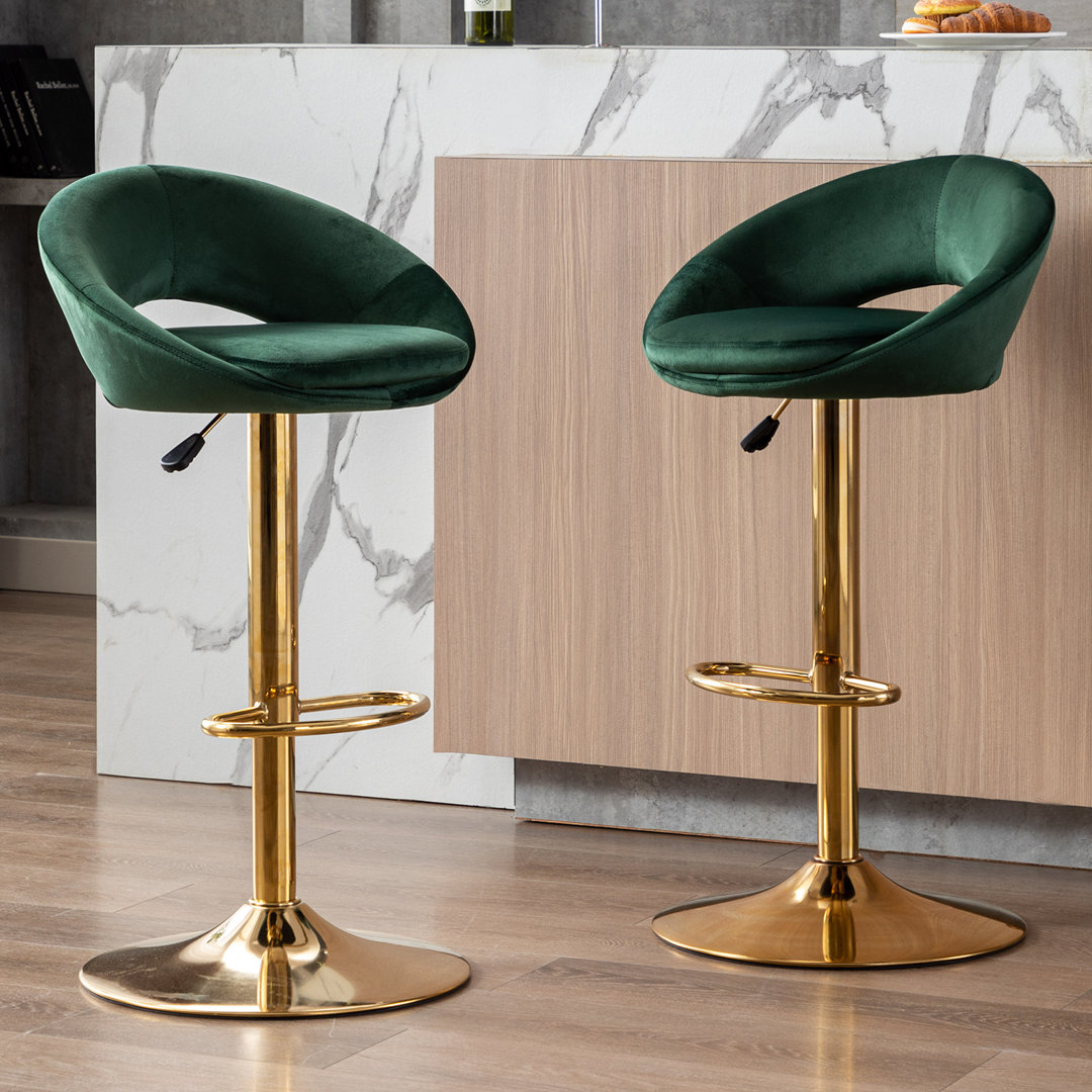 Kshaun Swivel Upholstered Adjustable Height Counter Stool with Metal Frame (Set of 2) Everly Quinn 