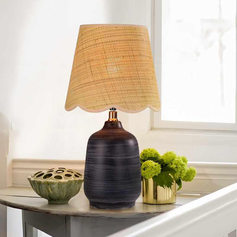 Lampe de table en céramique, Rayé noir