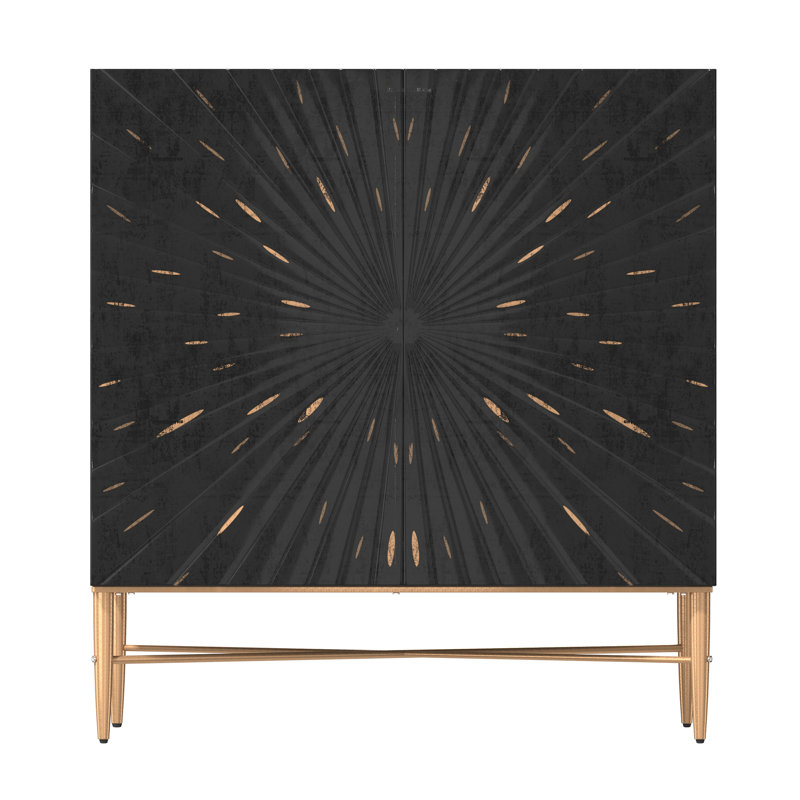 Armoire d'appoint en bois 2 portes avec pieds en métal, Noir, noir, noir, noir