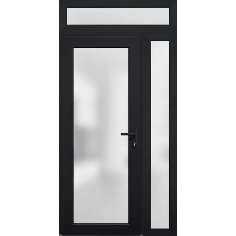 Façade extérieure pré-montée Fibre de verre verre givré / Manux 8102 noir mat / Fenêtre extérieure latérale / supérieure et bureau / Portes d'entrée commerciales et résidentielles Garage-W30 + 12 po x H80 + 14 po - À gauche