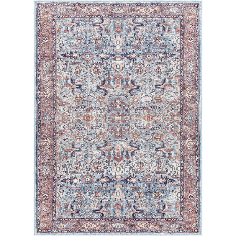 Analyah Denim/Brown/Beige Machine Washable Area Rug, Rectangle 7'10" x 10'2"