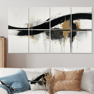 «Black White and Gold Ink Expression V - Abstract Shapes», ensemble d'art sur toile