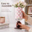 Vase à carreaux avec base en bois, centre de table en herbe de la pampa noire et blanche, vase à carreaux pour table à manger ou table de cuisine, décor minimaliste, (rose)-1805337589