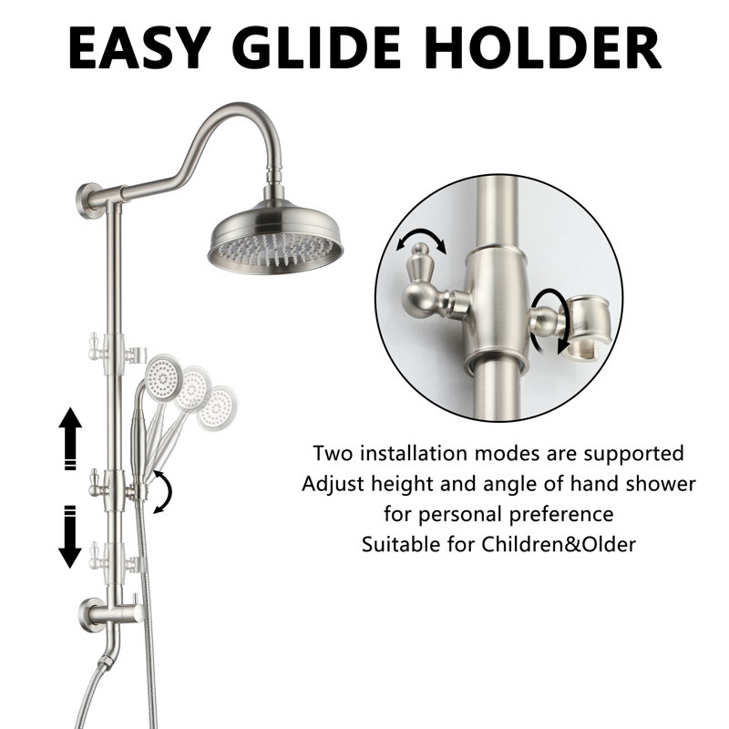 Brushed Nickel Dual Rain and Handheld Shower System