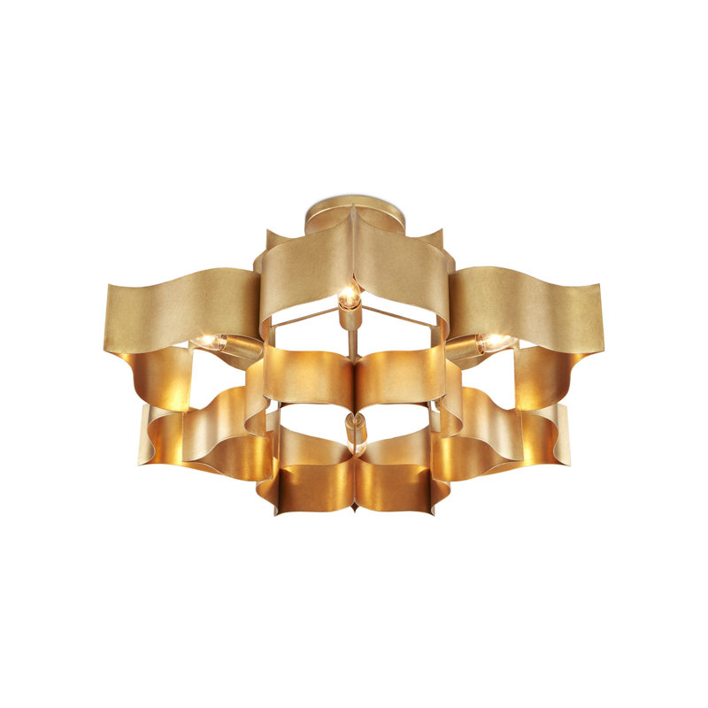 Grand Lotus 6 - Light Chandelier, Antique Gold Leaf