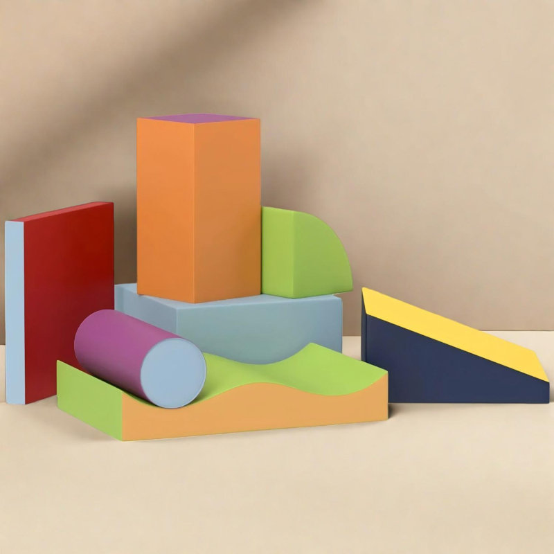 Ensemble de blocs d'escalade en mousse souple 7 pièces pour tout-petits, Light Blue/Green/Red/Yellow/Orange/Purple/Navy