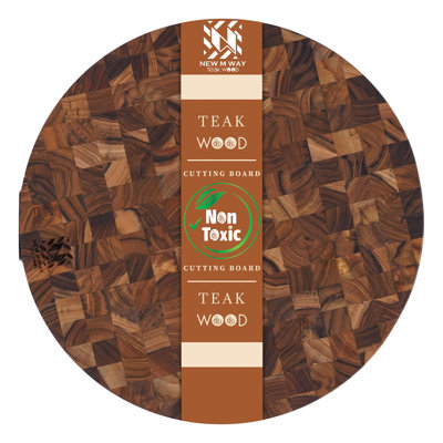 NEW M WAY TEAKWOOD Round End Grain Cutting Board – Extra Thick 12in Teak Butcher Block for Meat, Vegetables & Cheese – Knife-Friendly Charcuterie, Pizza & Serving Board for Home Chefs and Entertaining