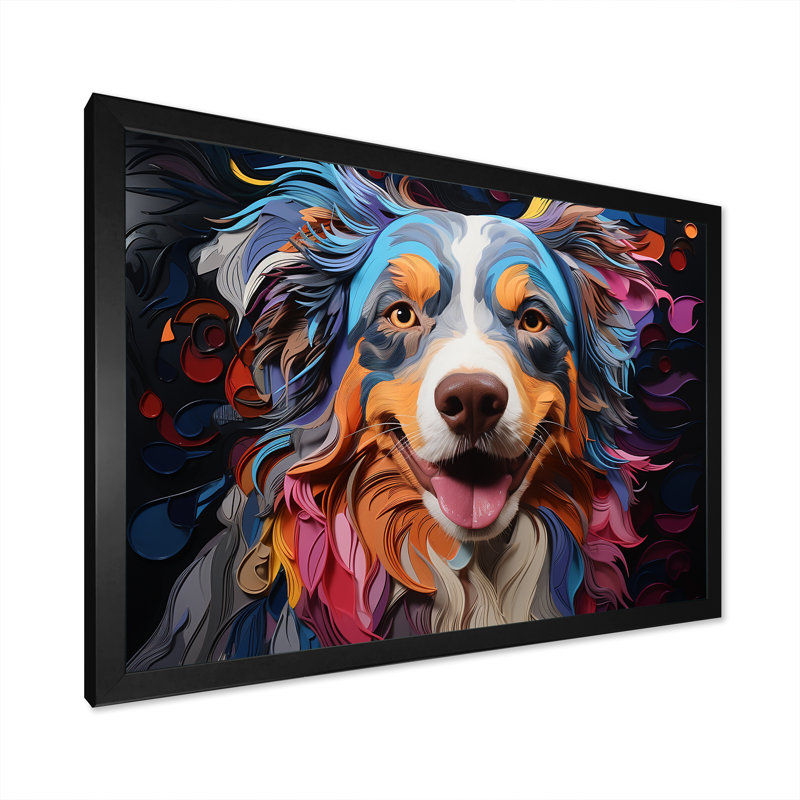 Chien, berger australien, impression sur toile, H 30 po x l 40 po x P 1,5 po, Cadre simple noir