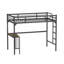 Lit mezzanine simple en métal avec bureau, échelle et garde-corps, bureau sous le lit