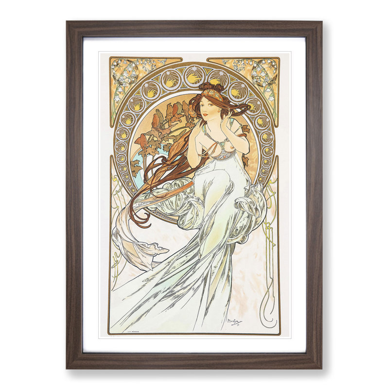 The Music Vol.2 by Alphonse Mucha - Picture Frame Graphic Art, 36cm H x 27cm W x 2cm D, Walnut Framed
